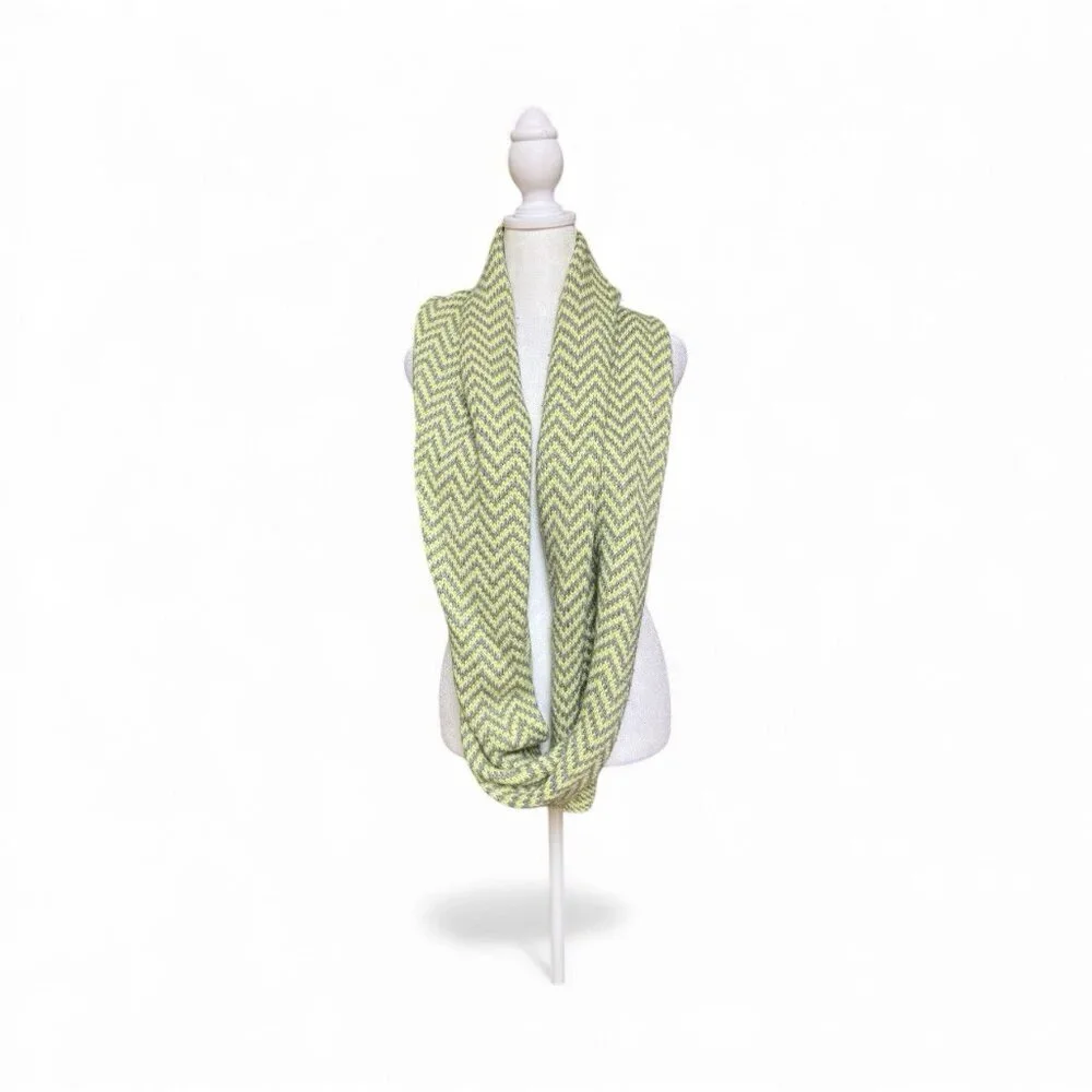 J.Crew Chevron Infinity Scarf Lambswool Cashmere Blend Green Gray Knit